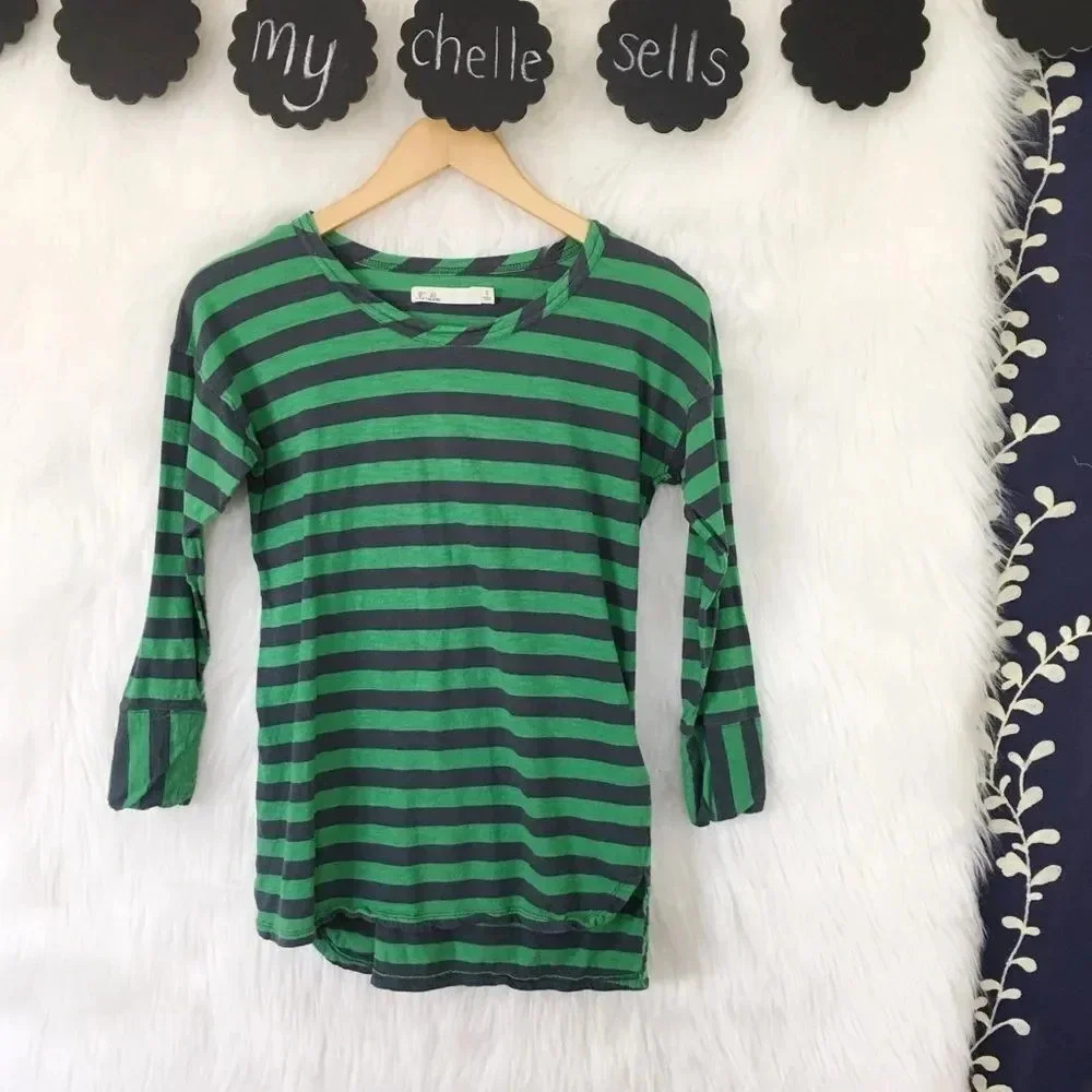 MADEWELL Green Navy 3/4 Sleeve Crew Casual Tee-O2‎